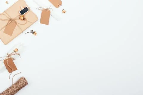 Romantic flat lay arrangement in beige and brown colours Stock Photos