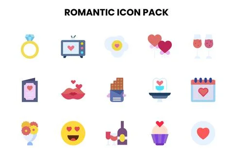 Romantic Flat Scalable Icons Pack Stock Illustration