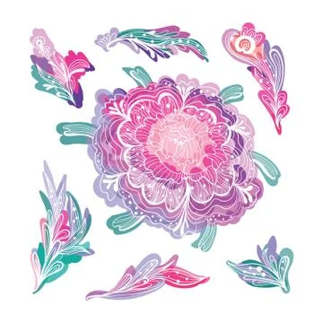 Romantic Floral Design Elements Set Stock Illustration