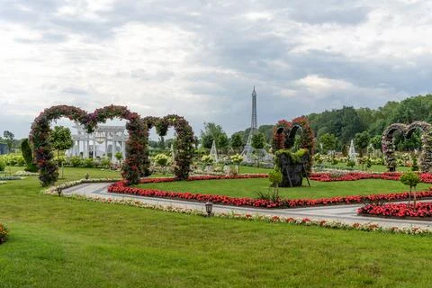 Romantic Flower Arch Path in Babilono Sodai Park, Lithuania Stock Photos
