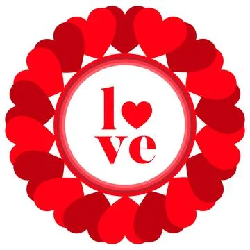 Romantic frame constructed from layered red hearts surrounding central love. Stock Illustration