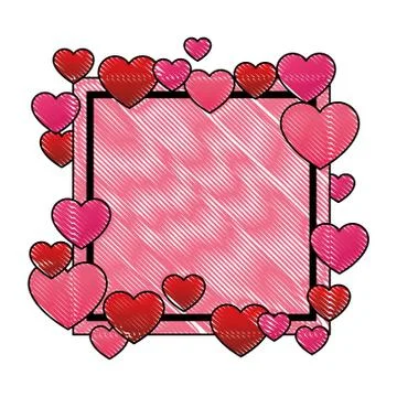 Romantic frame with hearts scribble Illustrazione stock