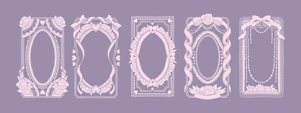 Romantic frame set, hand drawn wedding invitation design, floral love Stock-Illustration