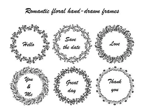Romantic froral hand-drown frames Stock Illustration