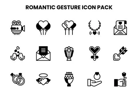 Romantic Gesture DuoTone Bundle Icons Pack Stock Illustration
