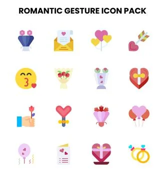 Romantic Gesture Flat Graphics Icons Pack Stock Illustration