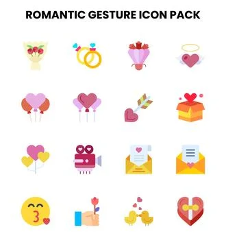Romantic Gesture Flat Scalable Icons Pack Stock Illustration