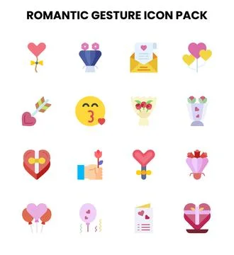 Romantic Gesture Flat UI Icons Pack Stock Illustration