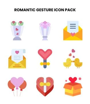 Romantic Gesture Flat UI Icons Pack Stock Illustration
