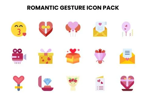 Romantic Gesture Flat Vector Icons Pack Stock Illustration