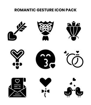 Romantic Gesture Glyph Bundle Icons Pack Stock Illustration