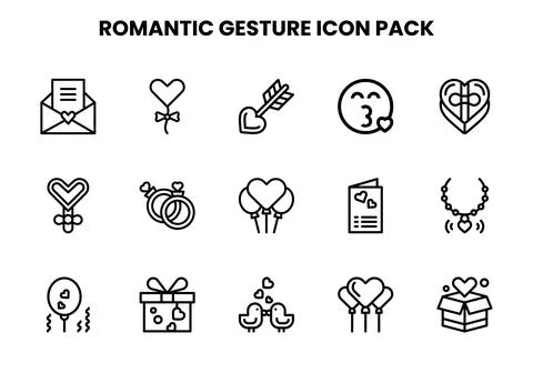 Romantic Gesture Line Graphics Icons Pack Stock Illustration