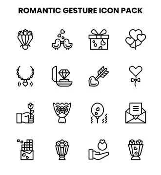 Romantic Gesture Line UI Icons Pack Stock Illustration