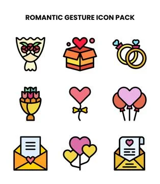 Romantic Gesture Lineal Color Bundle Icons Pack Stock Illustration