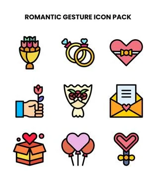 Romantic Gesture Lineal Color Vector Icons Pack Stock Illustration