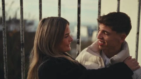 Romantic Getaway Concept Couple Embracing In Paris Super 8 Film Style Handheld Stock Footage 330093313