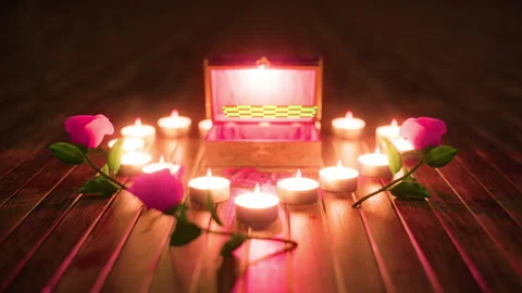 A romantic gift box with a card flying to the screen. Card is a greenscreen Stock Footage 334153275