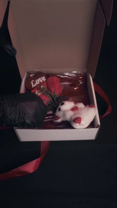 Romantic Gift Box with Teddy Bear and Red Roses for Valentine Day Surprise Stock Footage 323453320