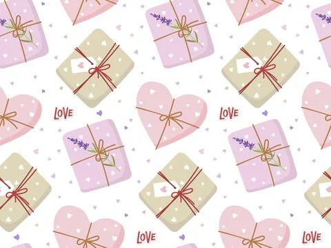 Romantic Gift boxes seamless pattern. Handmade Packaging in Pink and craft paper Stock Illustration