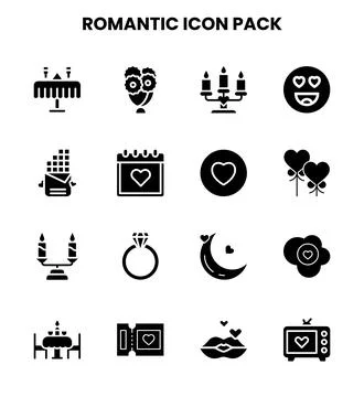 Romantic Glyph Design Icons Pack Stock Illustration