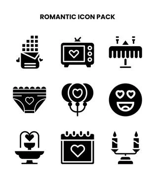 Romantic Glyph Vector Icons Pack Stock Illustration
