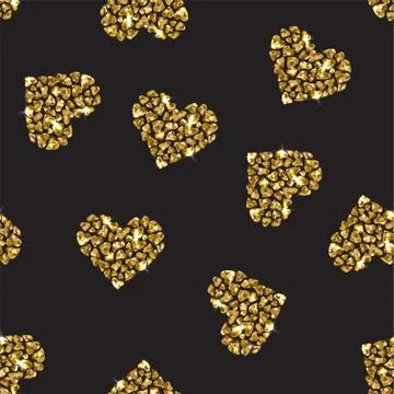 Romantic gold seamless pattern with hearts Stock Illustration