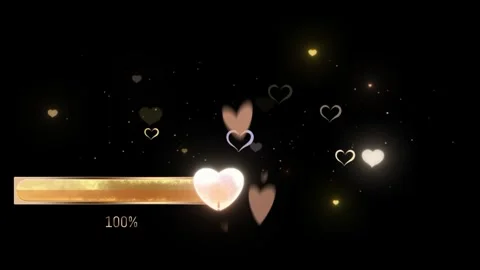 Romantic golden progress bar loading animation with glowing hearts with video 動画素材 338991899