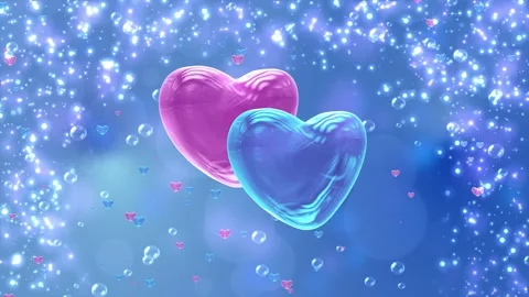 Romantic gradient 3d background with blue and pink glass hearts Video stock 147441430