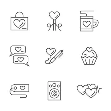 Romantic greetings flat line vector icons set Stock Illustration