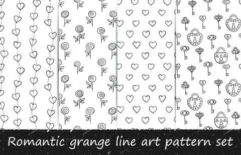 Romantic grunge line art pattern set. Stock Illustration