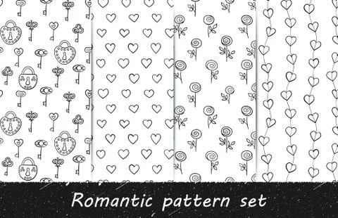Romantic grunge line art pattern set Stock Illustration