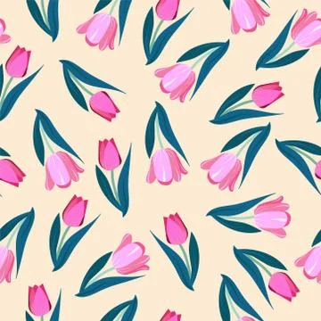 Romantic hand drawn background with tulips spring garden flowers. Illustrazione stock