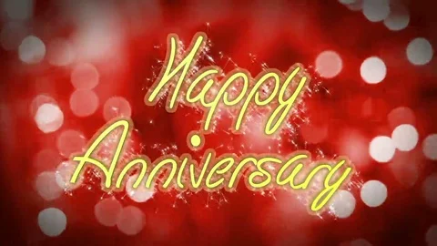 Romantic Happy Anniversary congratulation message on red background, celebration Stock Footage
