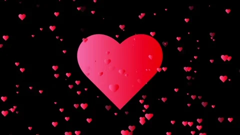 Romantic heart animation with floating particles, red love symbols on black.. Stock Footage 345100837