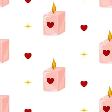 Romantic Heart Candle Seamless Pattern Stock Illustration