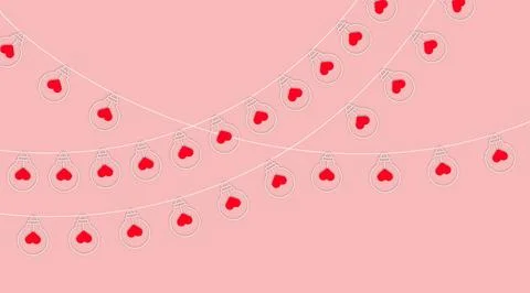 Romantic Heart Light Bulb String Lights Valentine Background Stock Illustration