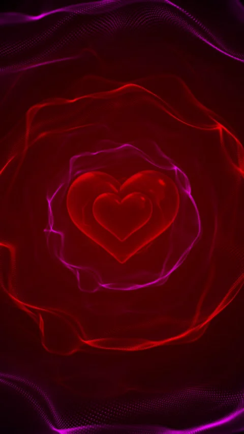 Romantic heart neon vortex scene love purple wave rings, glowing depth, dreamy d Stock Footage 340397829