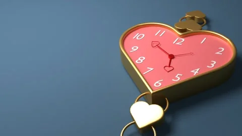 Romantic Heart-Shaped Clock with Moving Hands. 3D Animation Stock Footage 302971533