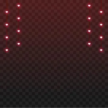 Romantic Heart String Lights on Transparent Background Love Decoration Overla Stock Illustration