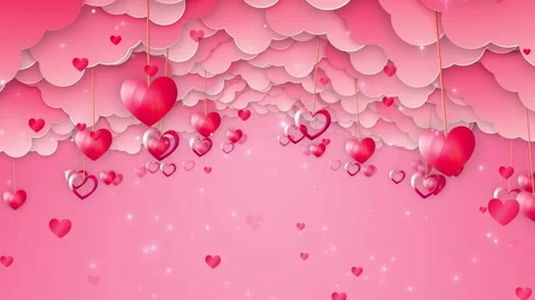 Romantic Hearts Hanging in Clouds Background Stock Footage 348021382