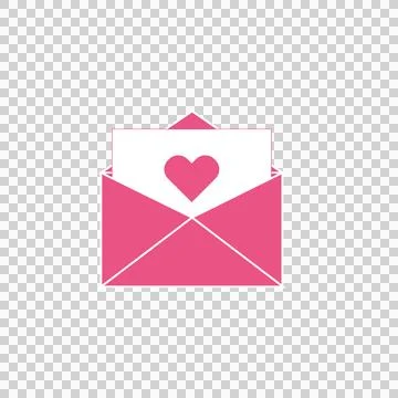 Romantic icon pink envelope. In the envelope is a card with a heart. Stock Illustration