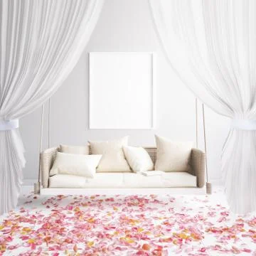 Romantic interior background, scandinavian style, 3D render Stock Illustration