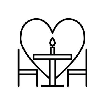 Romantic interior of a dining room line icon. Dining table and two chairs vector Illustrazione stock