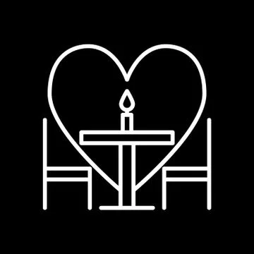 Romantic interior of a dining room line icon. Dining table and two chairs vector Illustrazione stock