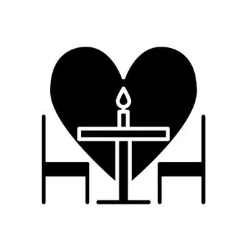 Romantic interior of a dining room solid icon. Dining table and two chairs Stock Illustration
