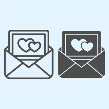 Romantic invitation line and solid icon. Opened envelope with letter and hearts Stock Illustration