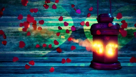 Romantic Lantern Light Animation. Valentine's Day Greeting card. Romantic night. Stock Footage 122332869