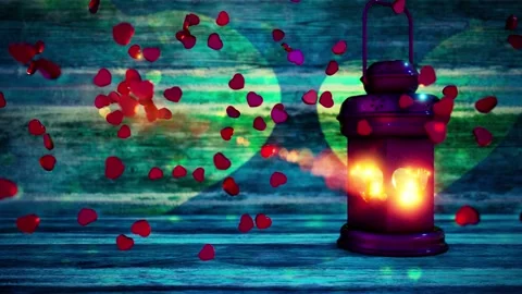 Romantic Lantern Light Animation. Valentine's Day Greeting card. Romantic night. Stock Footage 130945275