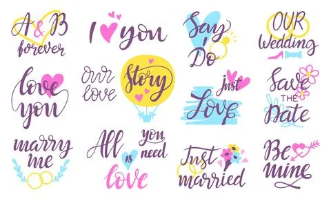 Romantic lettering elements. Wedding, valentines day calligraphy prints design Illustrazione stock