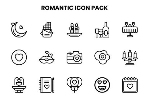 Romantic Line Design Icons Pack Stock Illustration